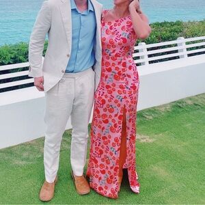 SALONI Pink and Red Floral Midi Dress